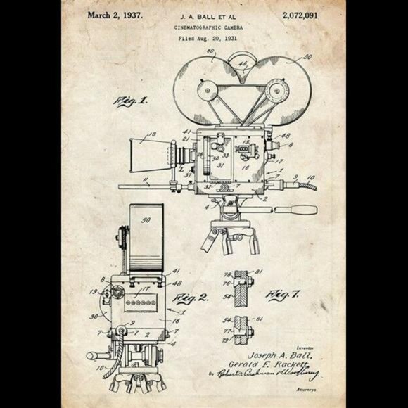 Film Movie Cinema Camera Projector Patent Wall Art Print Set of 6 - Picture 5 of 7